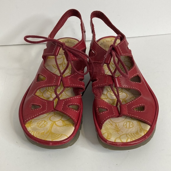 Fly London Sandals Womens 38 Red Leather Lace Up Platform Shoes Comfy - Picture 2 of 14